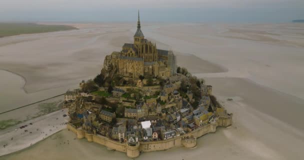 Terbang Atas Mont Saint Michel Salah Satu Eropa Pemandangan Yang — Stok Video