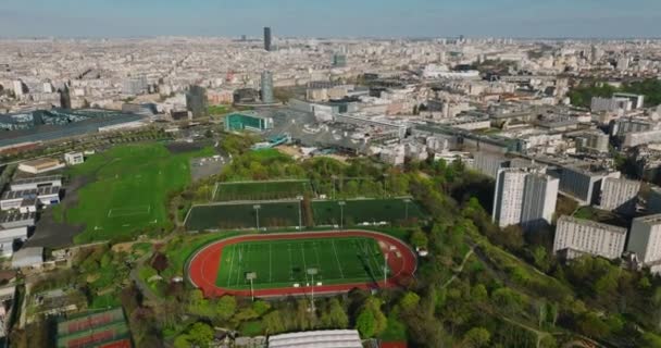 Αεροφωτογραφία Σύγχρονο Αθλητικό Γήπεδο Ποδοσφαίρου Στο Παρίσι Προετοιμασμένο Για Τους — Αρχείο Βίντεο