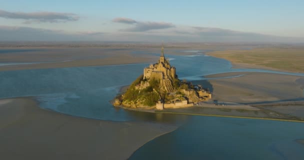 Deniz Manzaralı Kalede Mont Saint Michel Normandiya Brittany Nin Birleştiği — Stok video