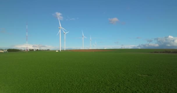 Fonte Energia Renovável Vista Aérea Turbinas Eólicas Campo Verde Vista — Vídeo de Stock