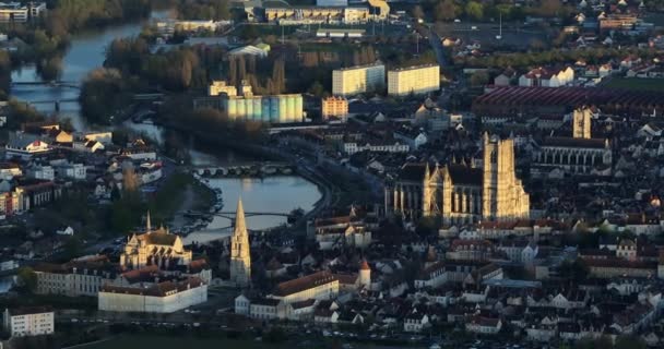 Vista Aérea Cidade Medieval Auxerre França Vista Aérea Centro Cidade — Vídeo de Stock