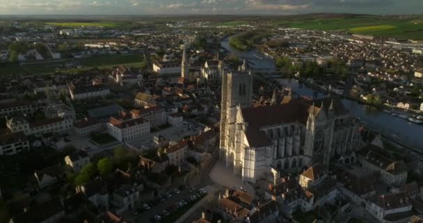 Widok Powietrza Średniowieczne Miasto Auxerre Francja Widok Lotu Ptaka Centrum — Wideo stockowe