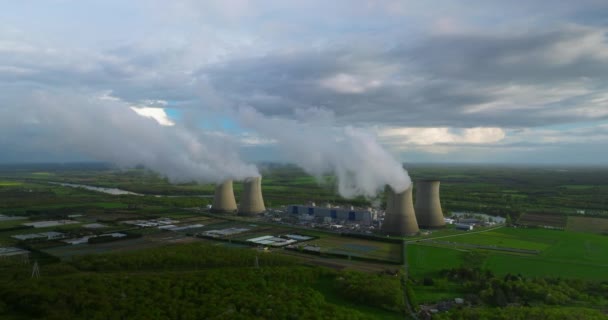 Légi Táj Atomerőmű Atomerőművek Alacsony Szén Dioxid Kibocsátású Villamos Energia — Stock videók
