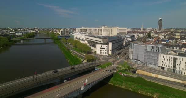 Krajobraz Lotniczy Miasta Nantes Francja Ptasie Oko Centrum Miasta Dachy — Wideo stockowe