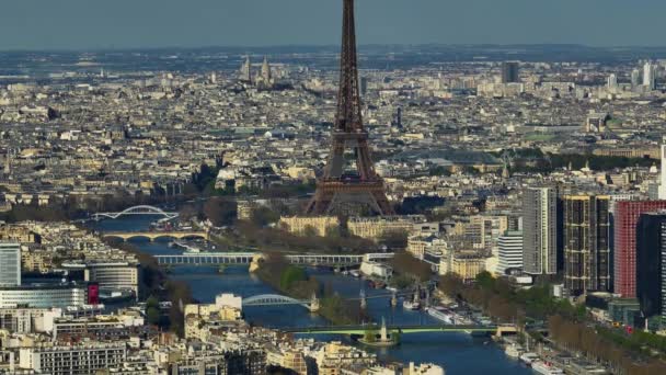 Paisaje Aéreo París Río Sena Francia Aérea Efecto Paralelo Lente — Vídeo de stock