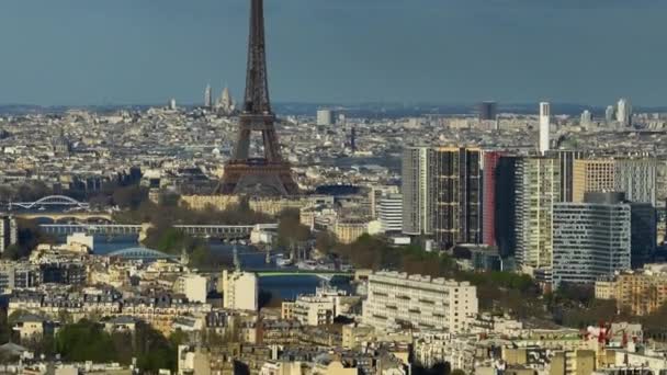 Aerial Landscape Paris Seine River Aerial France Parallax Effect Long — Stock Video
