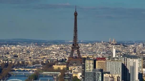 Paisaje Aéreo París Río Sena Francia Aérea Efecto Paralelo Lente — Vídeo de stock