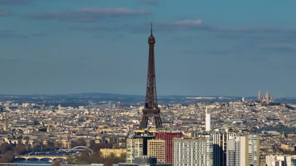 Coucher Soleil Vue Aérienne Drone Tour Eiffel Pont Seine Paris — Video