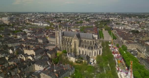 Fransa Nın Nantes Şehrinin Havadan Manzarası Şehir Merkezinin Çatıların Kuş — Stok video