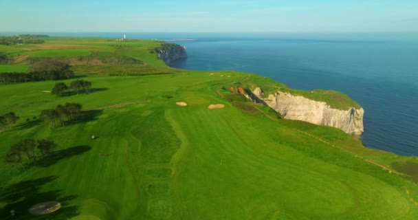 Drone Shot French Golf Courses Located Coast Atlantic Ocean Fresh — Stock Video