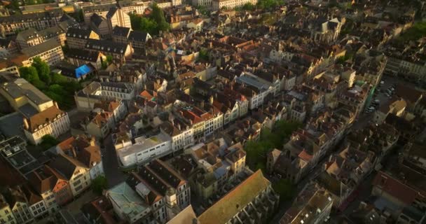 Zdjęcia Lotnicze Drona Starożytnego Pięknego Średniowiecznego Francuskiego Miasta Troyes Piękną — Wideo stockowe