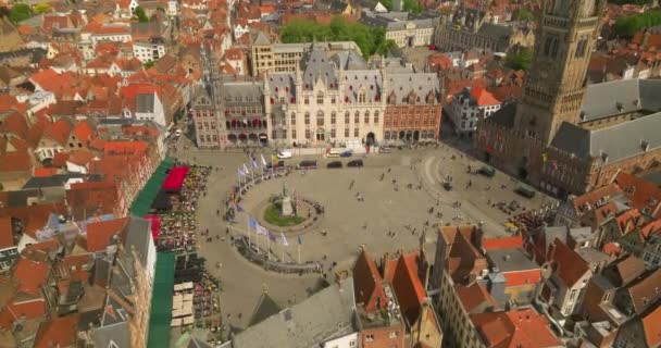 Aereo Drone Colpo Bruges Bella Città Storica Medievale Architettura Canali — Video Stock