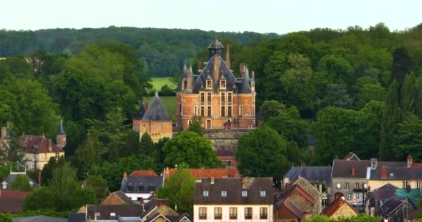 Vista Aérea Chateau Montmort Fortaleza Medieval Que Tornou Castelo Renascentista — Vídeo de Stock