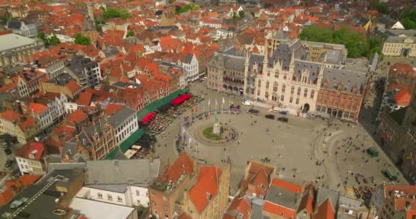 Lucht Drone Shot Van Brugge Prachtige Middeleeuwse Historische Stad Architectuur — Stockvideo