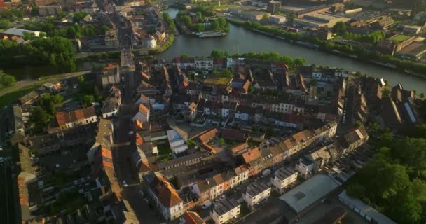 Flygfoto Över Berömda Platser Gent Östra Flandern Provinsen Flamländska Regionen — Stockvideo