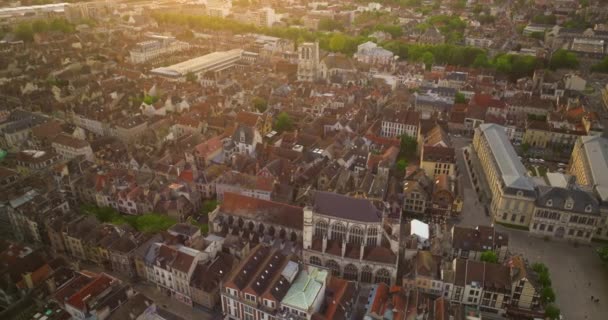 Lucht Drone Shot Van Oude Prachtige Franse Middeleeuwse Stad Troyes — Stockvideo