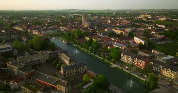 France Troyes Champagne Region Aerial Drone Shot Ancient Beautiful French — Stock Video