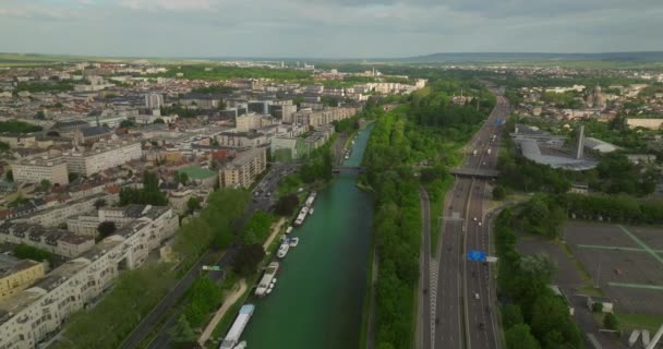 Reims Frankrike Antenn Utsikt Över Centrum Landskap Panorama Över Europa — Stockvideo