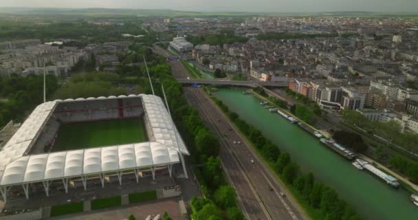 Aerial Establishing Shot Sport Stadium Soccer Modern Stadium Aerial View — Stock Video