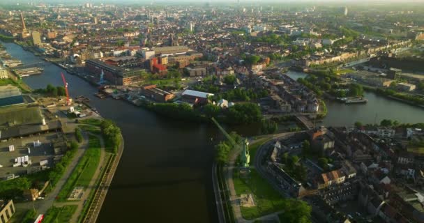 Luftaufnahme Von Gent Gründung Der Schussstadt Gent Belgien Industrieller Teil — Stockvideo