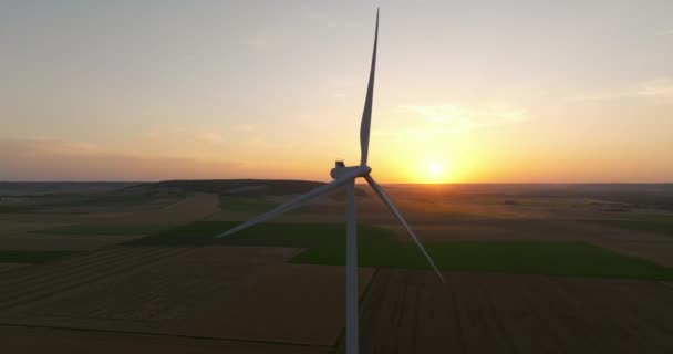 Alternative Energy Large Wind Turbines Blades Field Aerial View Bright — Stock Video
