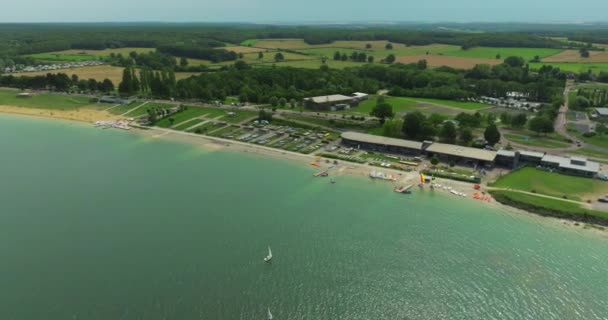 Створення Озера Центрі Франції Регіоні Шампань Вид Повітря Пляжні Штучні — стокове відео
