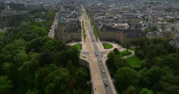 Establecimiento Plano Ciudad Luxemburgo Turismo Viajes Antecedentes Urbanos Roll Dron — Vídeos de Stock