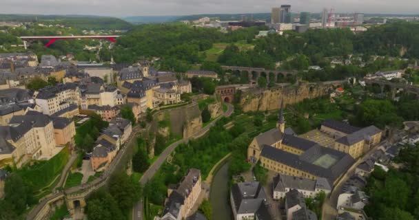 Встановлення Пострілу Люксембургу Туризм Подорожі Або Міський Рол Фону Дрон — стокове відео