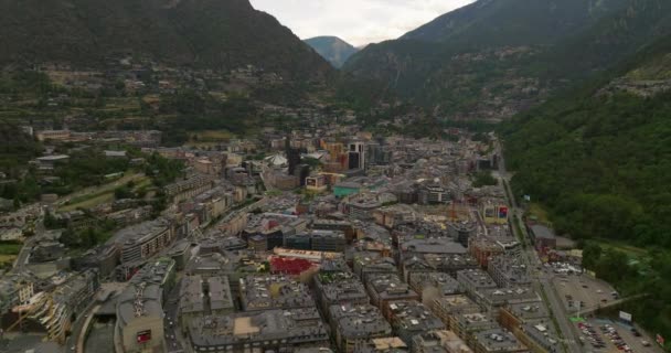 Veduta Aerea Andorra Vella Capitale Andorra Nei Pirenei Tra Francia — Video Stock