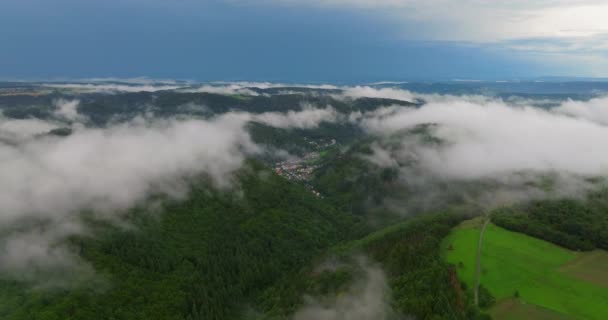Niedrige Wolken Bedecken Einen Teil Der Landschaft Schwere Wolken Grüne — Stockvideo