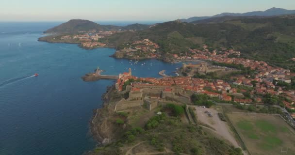 Jižní Francie Letecký Pohled Collioure Město Poblíž Perpignanu Port Davall — Stock video