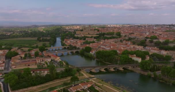 Vista Aérea Cidade Velha Beziers França Dia Ensolarado Verão Bela — Vídeo de Stock