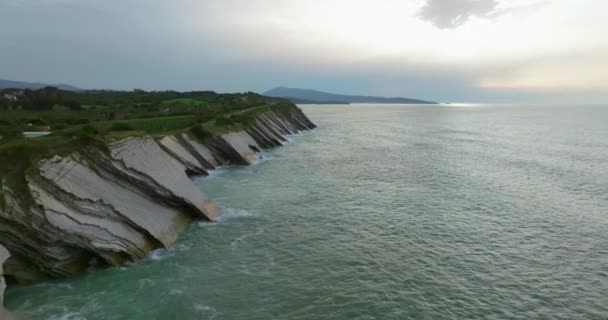 Aerial View Incredibly Beautiful Biscargorry Cliffs French Coast Atlantic Ocean Stock Video