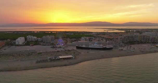 Sandstrand Südfrankreich Der Nähe Der Städte Perpignan Und Lucate Touristen — Stockvideo