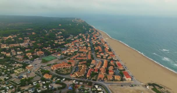 Luftaufnahme Des Hafens Leucate Mit Mittelmeer Hintergrund Sonnenuntergang Frankreich Okzitanien — Stockvideo