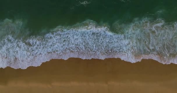 Widok Lotu Ptaka Turkusowe Fale Morskie Rozbijające Się Piaszczystym Wybrzeżu — Wideo stockowe