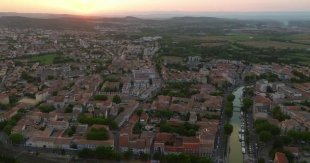 Удивительный Вид Воздуха Город Нарбонна Видом Древний Город Закате Франция — стоковое видео