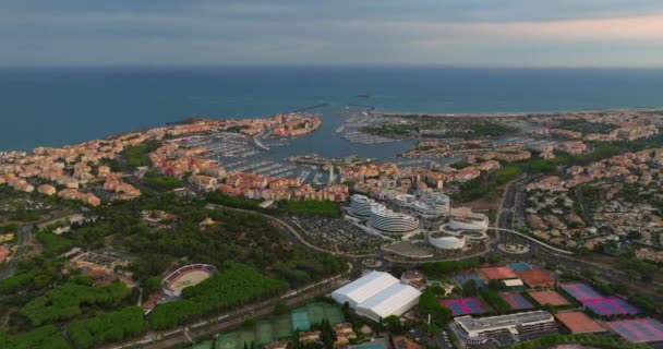 Luftaufnahme Der Südküste Frankreichs Der Küste Der Stadt Agde Mittelmeer — Stockvideo