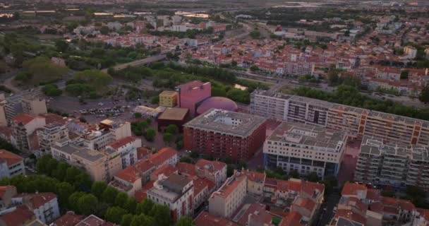 Ustalanie Ujęcia Francuskiego Miasta Perpignan Znajduje Się Wybrzeżu Widok Lotu — Wideo stockowe