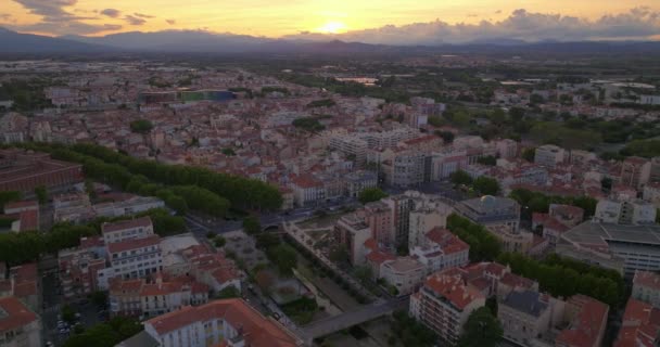 Flygfoto Över Perpignan Frankrike Bostadsbyggnader Och Tet River Synliga Från — Stockvideo