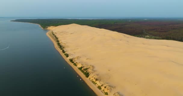 Aerial View Yellow Sand Dune Desert Ripple Cliff Ridge Natural — Stock Video