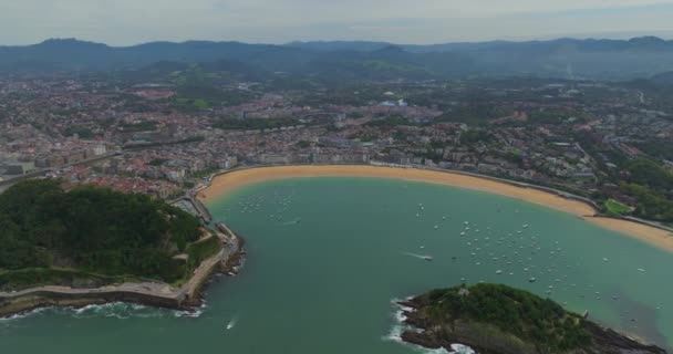 San Sebastian Havadan Görünüşü Donostia City Şehir Merkezi Ünlü Plaj — Stok video