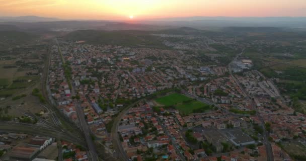 Flygfoto Över Tak Ovanför Staden Narbonne Medelhavet Solnedgång Frankrike Occitanie — Stockvideo