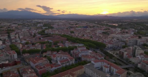 Die Gründung Der Französischen Stadt Perpignan Liegt Direkt Meer Luftaufnahme — Stockvideo