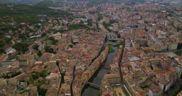 Vista Aérea Ciudad Girona Hermoso Día Verano Cataluña España — Vídeos de Stock