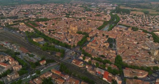 Вид Воздуха Старый Город Нарбонна Франции Солнечный День Летом — стоковое видео
