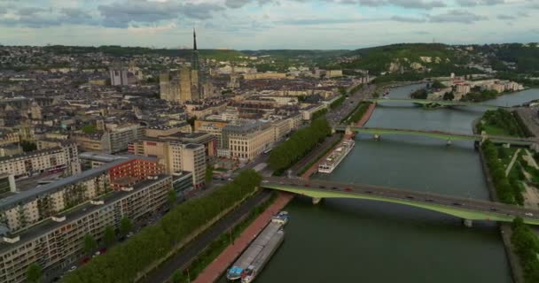 Rouen Francia Vista Aérea Del Panorama Ciudad Rouen Atardecer Vieja — Vídeo de stock