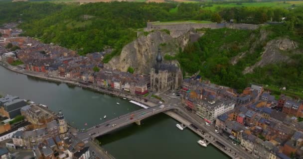 Luchtfoto Van Dinant Stad België — Stockvideo
