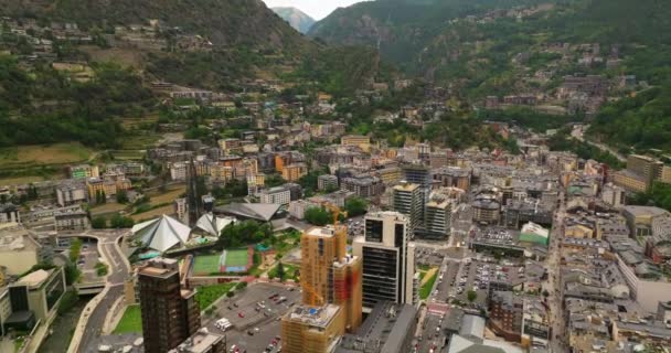 Αεροφωτογραφία Andorra Vella Andorra Vieja Πρωτεύουσα Της Ανδόρας Στα Πυρηναία — Αρχείο Βίντεο