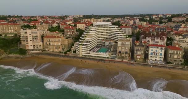 Biarritz Nagy Légi Kilátás Nyílik Strand Biarritz Város Napos Délután — Stock videók